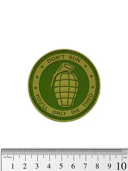 Шеврон Don't Run. Граната PVC 6 см. Олива