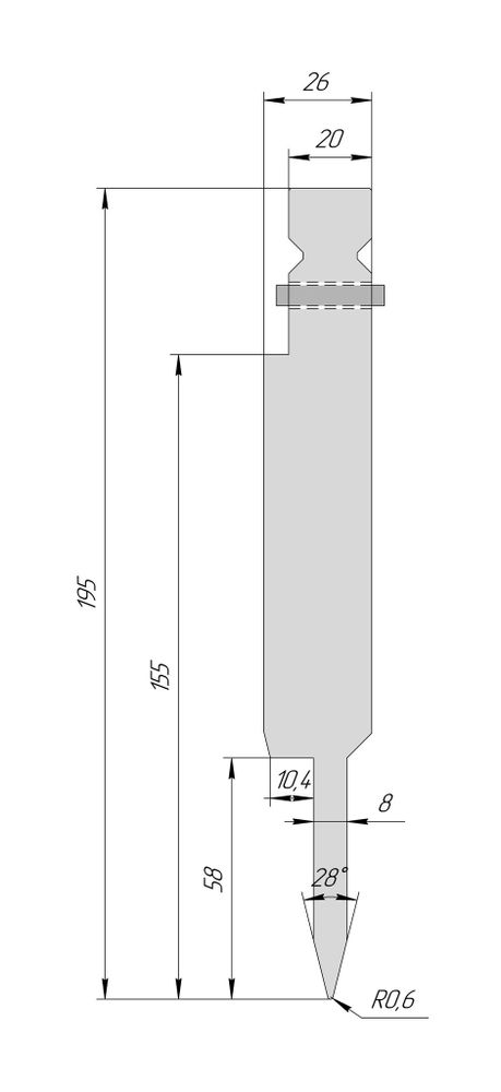 Пуансон для плющения HTP 1249 28° H195 R0,6