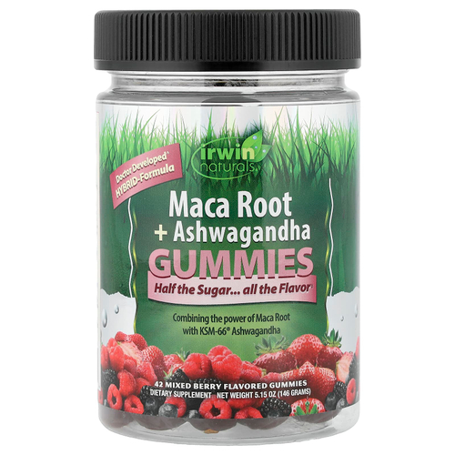 Irwin Naturals, корень маки и ашваганда, со вкусом ягод, 42 жевательных таблетки