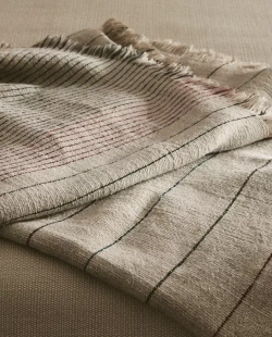 ZARA HOME ПЛЕД В КОНТРАСТНУЮ ПОЛОСКУ, СВЕТЛО-БЕЖЕВЫЙ