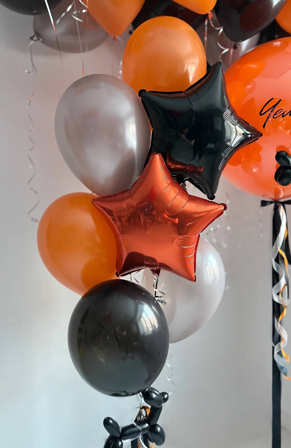 Шары для сына на юбилей собачка из ШДМ черный/серебро/оранжевый №4820