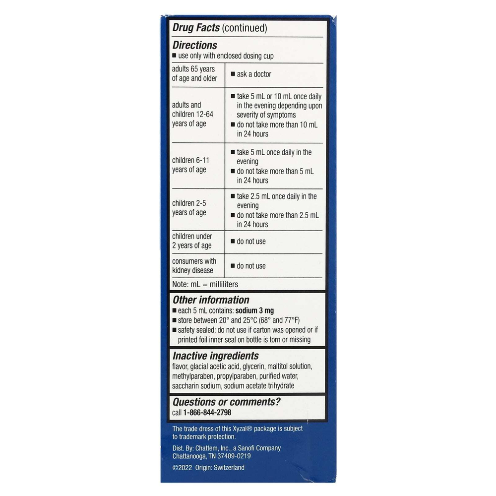 Xyzal, Children's Allergy 24 HR, для детей от 2 лет, виноград, 2,5 мг, 148 мл (5 жидк. Унций)