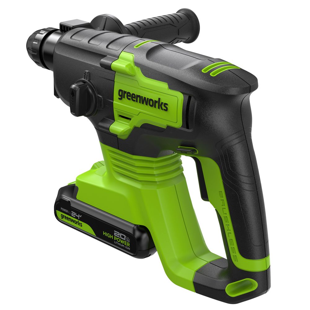 Перфоратор акк. Greenworks RH324, 24V, б/щет, SDS+, 2 Дж, 4500 уд/мин, 24 мм,1х2Ач,ЗУ (3803007CUA)