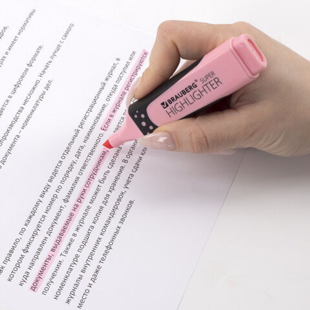 Текстовыделитель BRAUBERG "SUPER PASTEL", ПАСТЕЛЬНЫЙ РОЗОВЫЙ, прорезиненный корпус, линия 1-5 мм, 151753