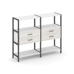 Shelf System Двухсекционный стеллаж трехярусный с ящиками SN.STM-322 Белый/Дуб Наварра/Металл Антрац