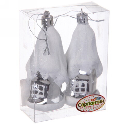 Елочные игрушки «Загадочный домик» 9 см (набор 2 шт), Серебро