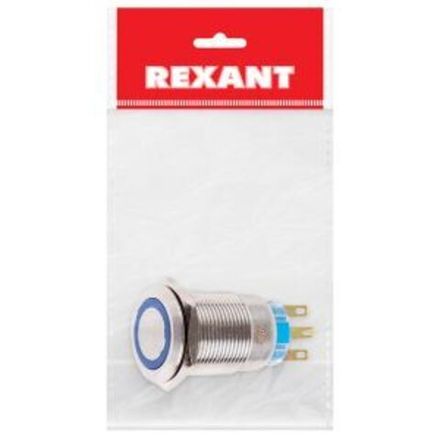 Кнопка антивандальная Ø19 12В(LED) Фикс (5с) OFF-ON/ON-OFF подсв/синяя REXANT