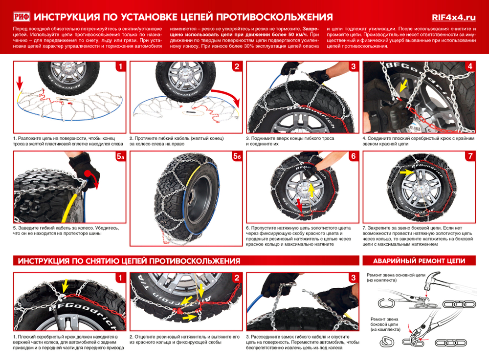 Цепи противоскольжения РИФ 4х4 соты 16 мм, 205/70R16, 215/75R15, 225/70R15, 215/65R16, 225/60R16 (к-т 2 шт.)