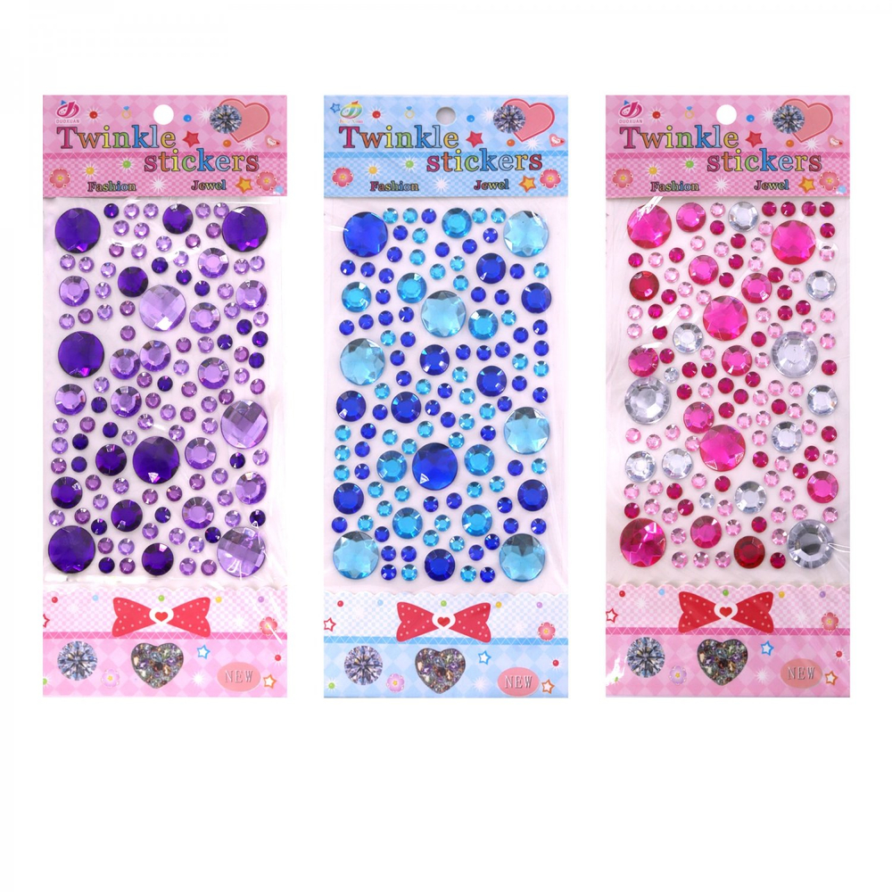 Наклейки-стразы Alingar, акриловые, "Сиящие круги", микс - крупные, средние, мелкие, (красн,синие,роз), пакет с европодвесом