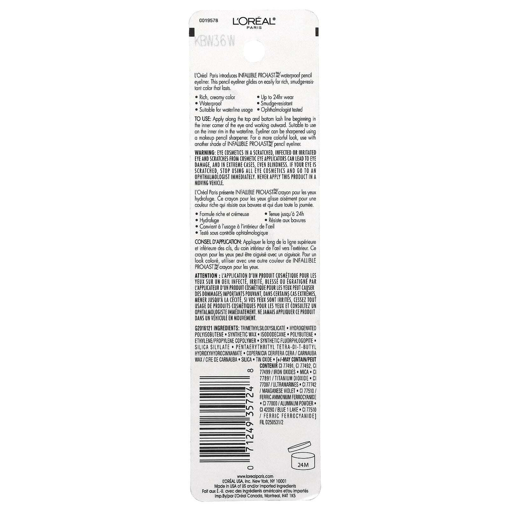 L'Oréal, Infallible Pro-Last ™, водостойкий карандаш для глаз, 930 черный, 1,2 г (0,042 жидк. унц.)