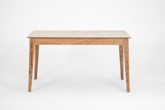 Стол Франк (дуб/нога светлый дуб с чёрной патиной/столешница керамика жемчуг)