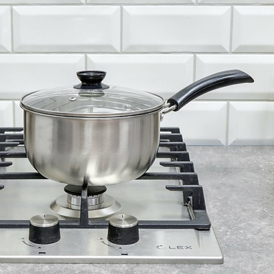 Ковш 2л 18см нерж со стеклянной крышкой