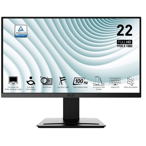Монитор MSI PRO MP225 21.5" Black, 1920x1080, IPS, 100Гц, 250 кд/м2, 1300:1, 178°, HDMI, VGA (MP225), (9S6-3PB9CH-014)