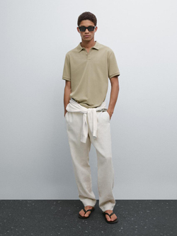 Massimo Dutti Футболка-поло из хлопка, светлый хаки