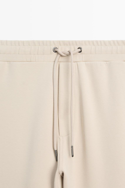 Massimo Dutti Брюки-джоггеры из смесовой хлопковой ткани, светло-бежевый