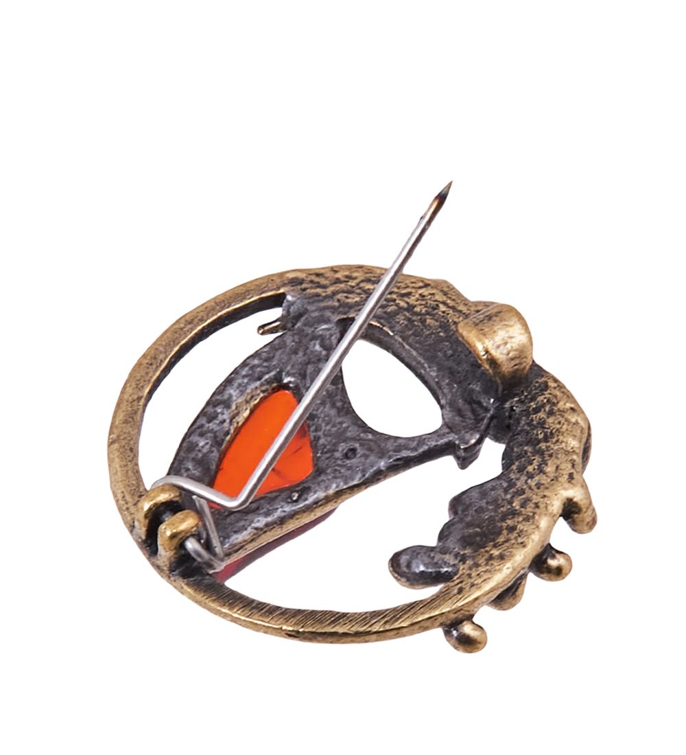 AM-3825 Брошь «Алые паруса» (латунь, янтарь)