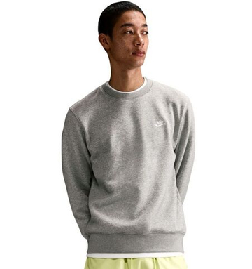 Мужская теннисная кофта Nike Club Fleece Crew - dark grey heather/white