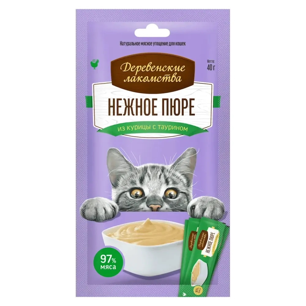 Деревенские лакомства "Нежное пюре из курицы" для кошек Деревенские лакомства "Нежное пюре из курицы" для кошек