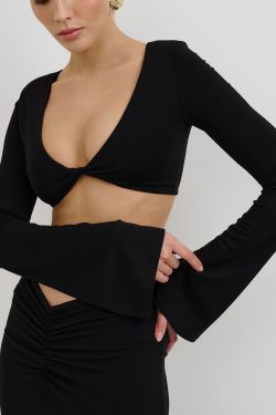 Лонгслив с рукавами клеш из вискозы черного цвета