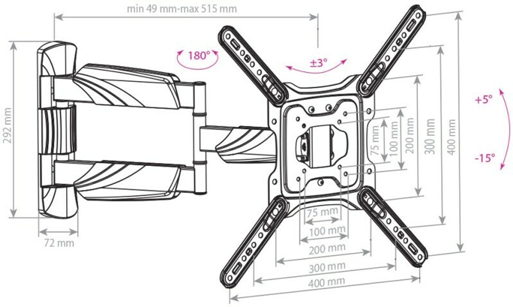 Кронштейн для телевизора Arm Media COBRA-40 черный 22"-65" (10195) макс.35кг настенный поворотно-выдвижной и наклонный