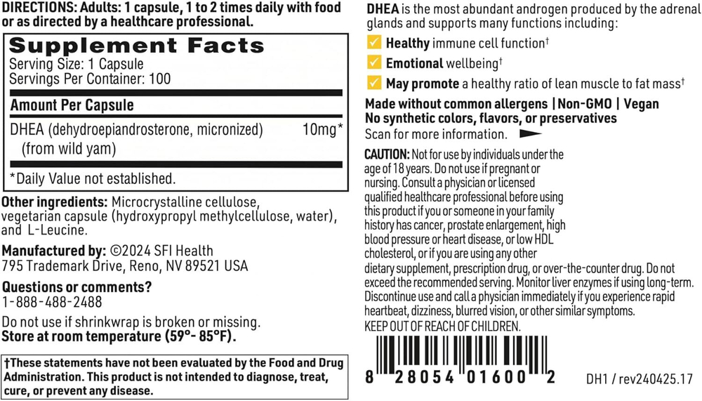 Klaire Labs - DHEA (10 MG) - 100 capsules