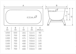 Стальная ванна ВИЗ Antika 150x70 с опорной подставкой ОР-01200 (А-50001)