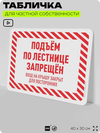Табличка для частной территории "Подъем по лестнице запрещен", на дом, для участка, организаций и частных территорий, предупреждающая, 40х30 см, Silver Plane x Айдентика Технолоджи