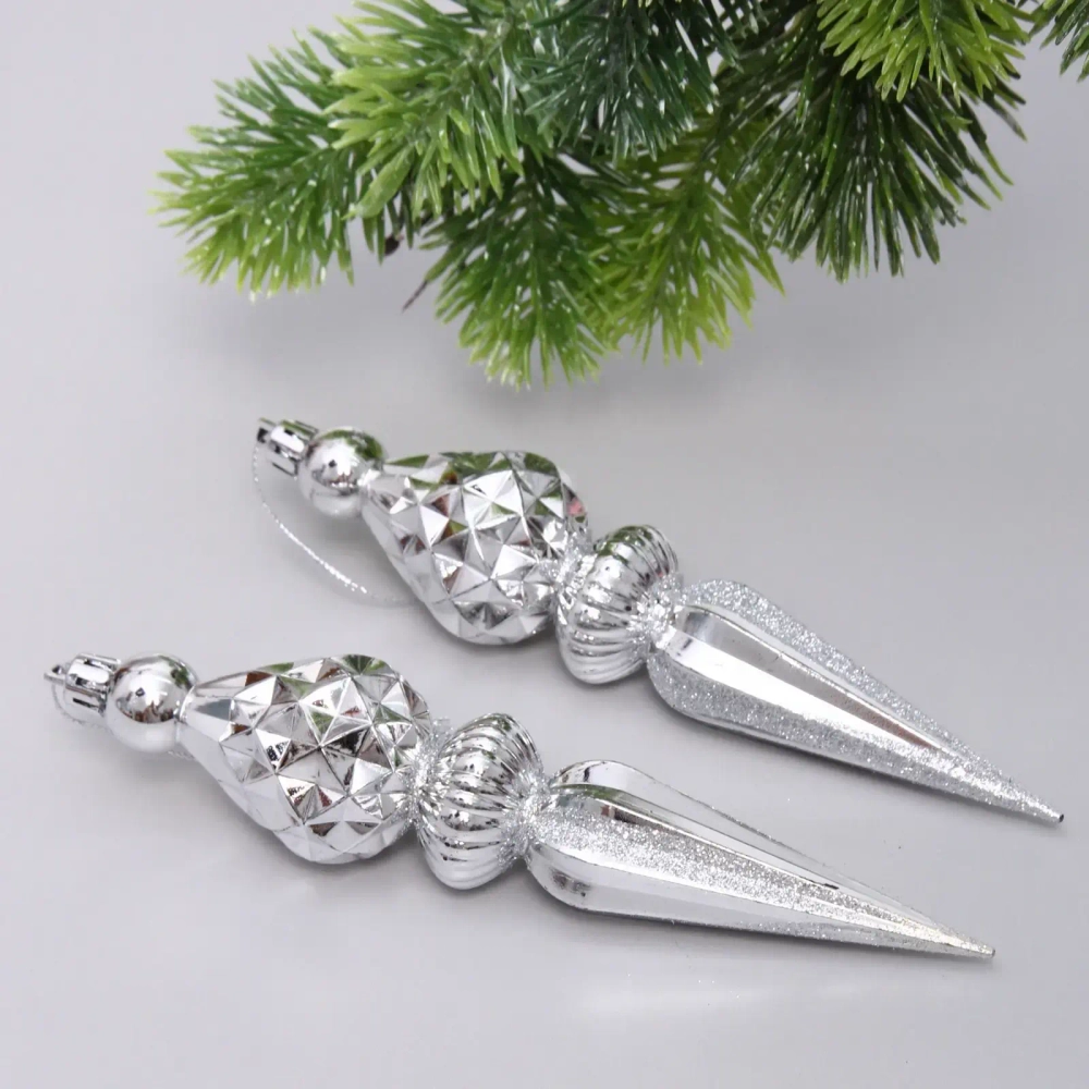 Ёлочные игрушки «Сказочная сосулька» 17,8 см, Серебро (набор 2 шт)