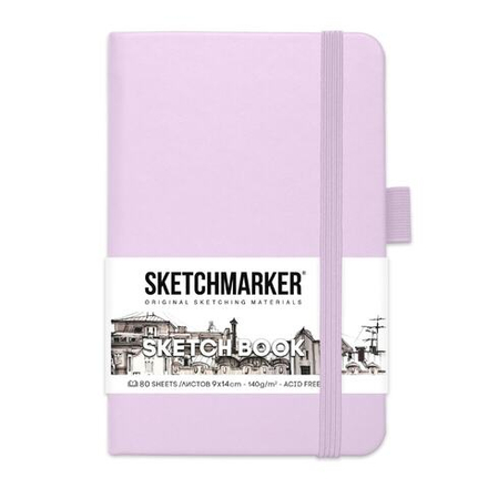 Блокнот для зарисовок Sketchmarker 140г/кв.м 9*14см 80л твердая обложка Фиолетовый пастельный