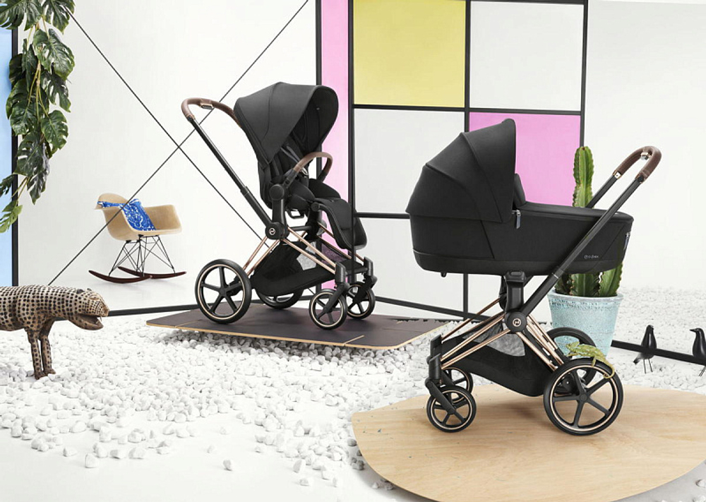 Коляска 3 в 1 Cybex Priam IV Rosegold complete и автокресло Cloud T i-Size Leaf Green Plus Sepia Black