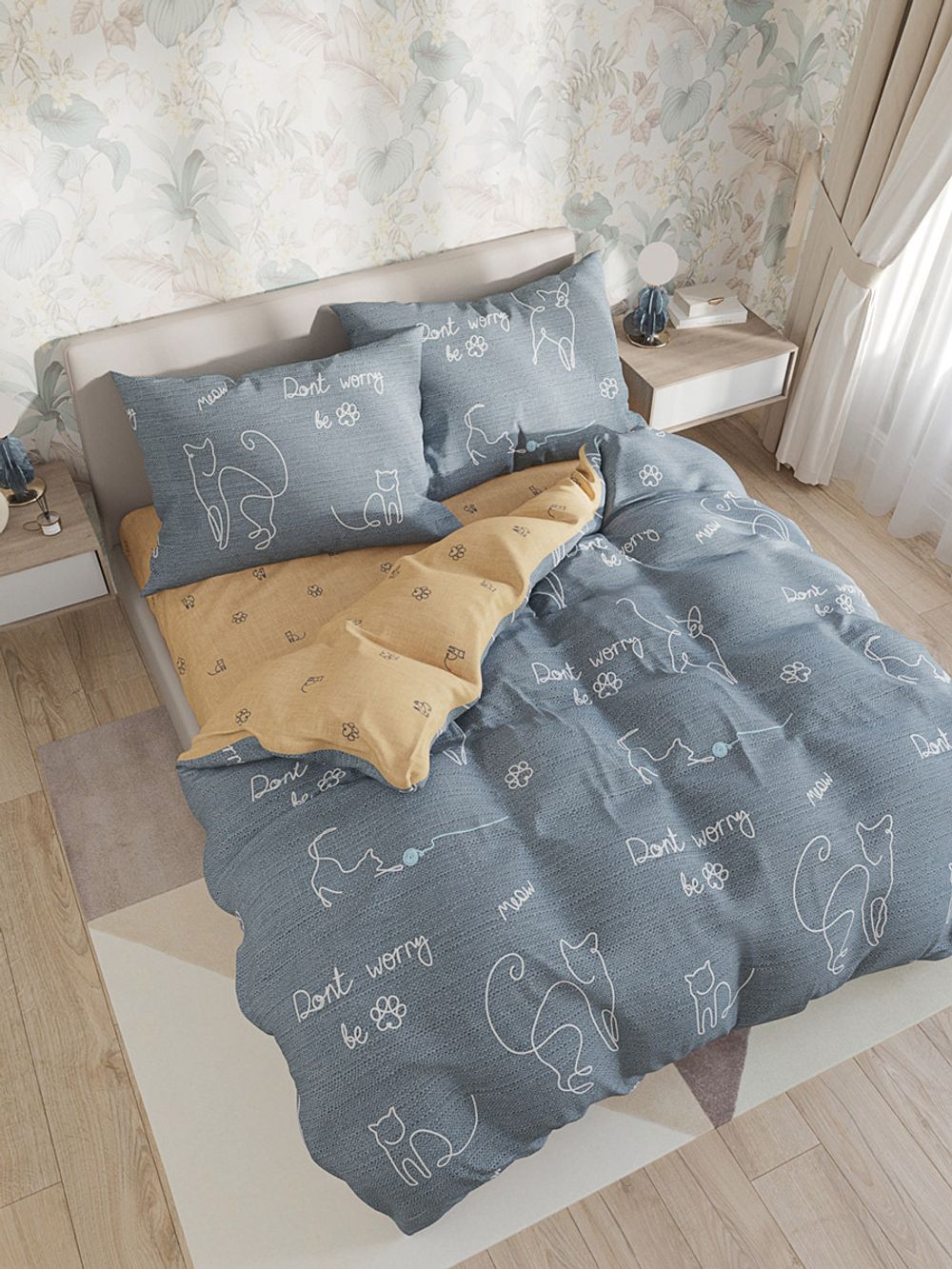 Постельное белье поплин Сказка "Феликс/Феликс (компаньон)" 1,5-сп Наволочка 50x70 см 1 шт Простынь 150x215 см Пододеяльник 145x215 см