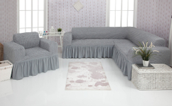 Комплект чехлов на угловой диван с креслом, цвет Серый