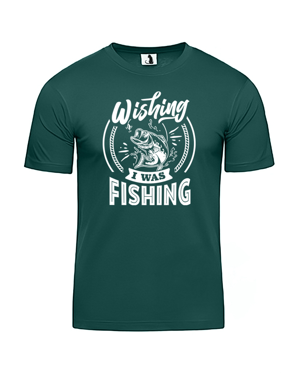 Футболка Wishing I was fishing прямая зеленая с белым рисунком