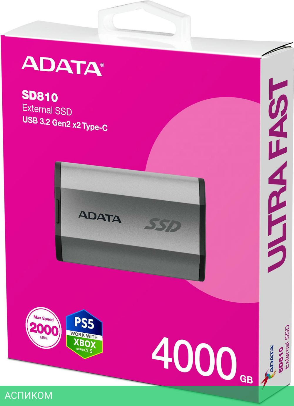 Внешний накопитель A-Data SD810 4TB серый (SD810-4000G-CSG)