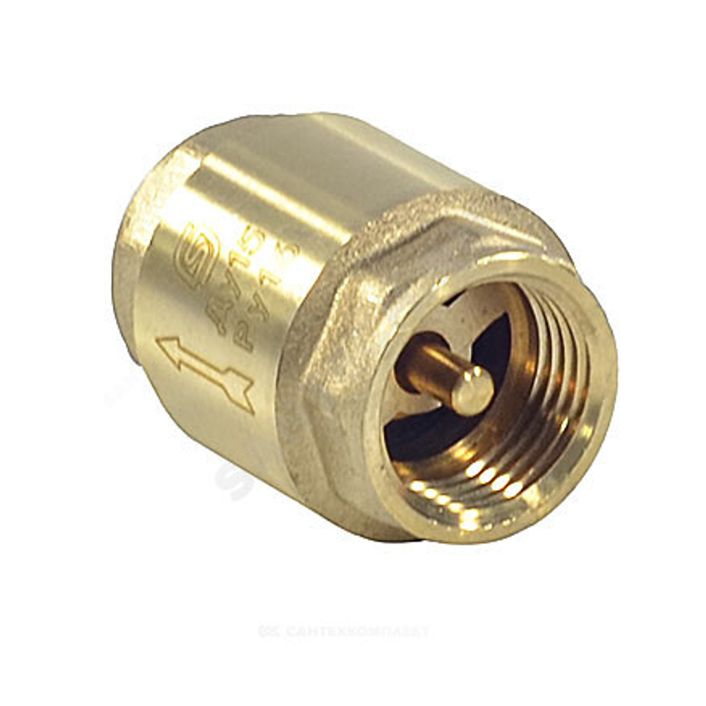 Клапан обратный латунь осевой Ду 15 Ру16 ВР 1/2" диск латунь шток латунь SantechSystems