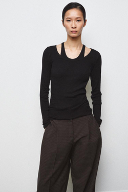 ZARA ДВОЙНАЯ ФУТБОЛКА В РУБЧИК, ЧЕРНЫЙ