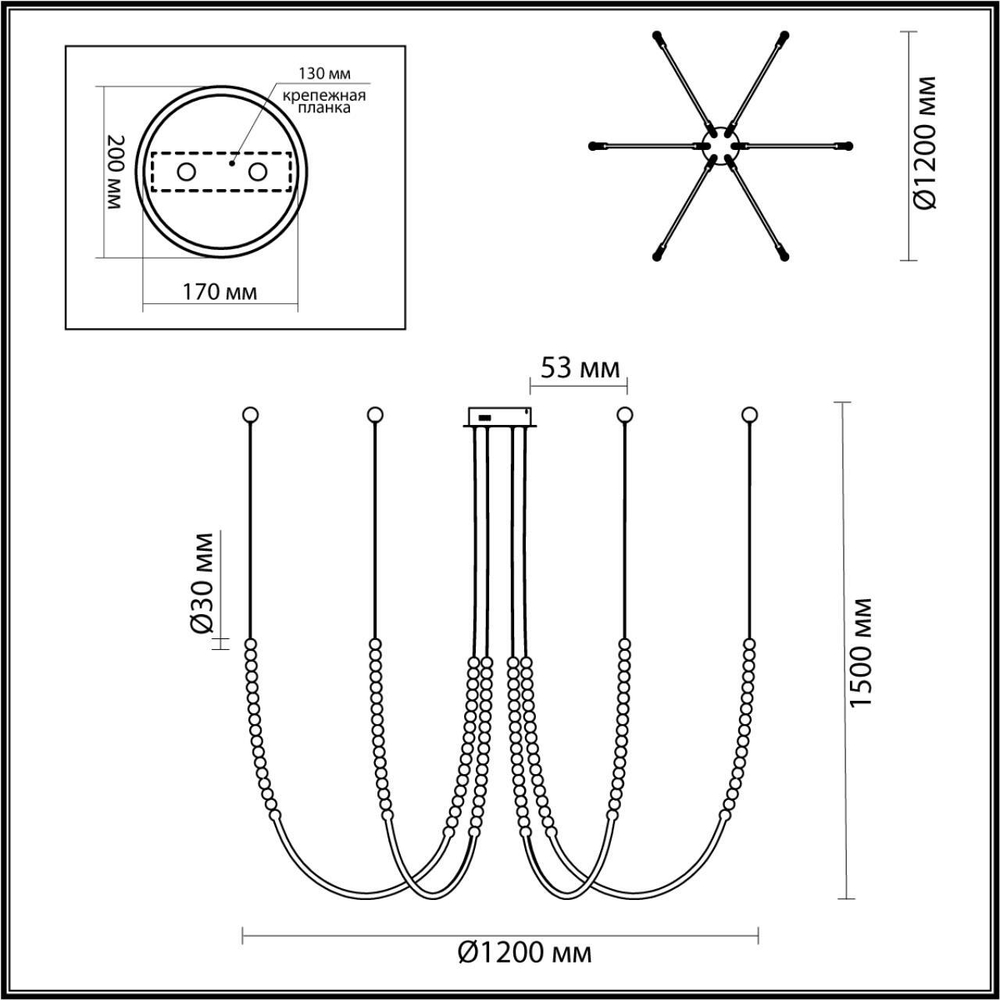 6639/70L HIGHTECH ODL24 291 металл/античная бронза/разноветн. бусы из акрила/акрил Люстра IP20 LED 70W 3500K 220V MONELLA