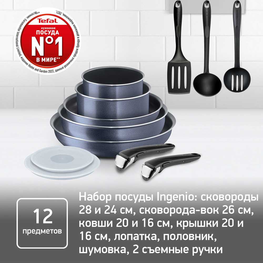 Набор посуды Tefal Ingenio Twinkle Grey 12 предметов 24/28/26/16/20/16 см 04180890