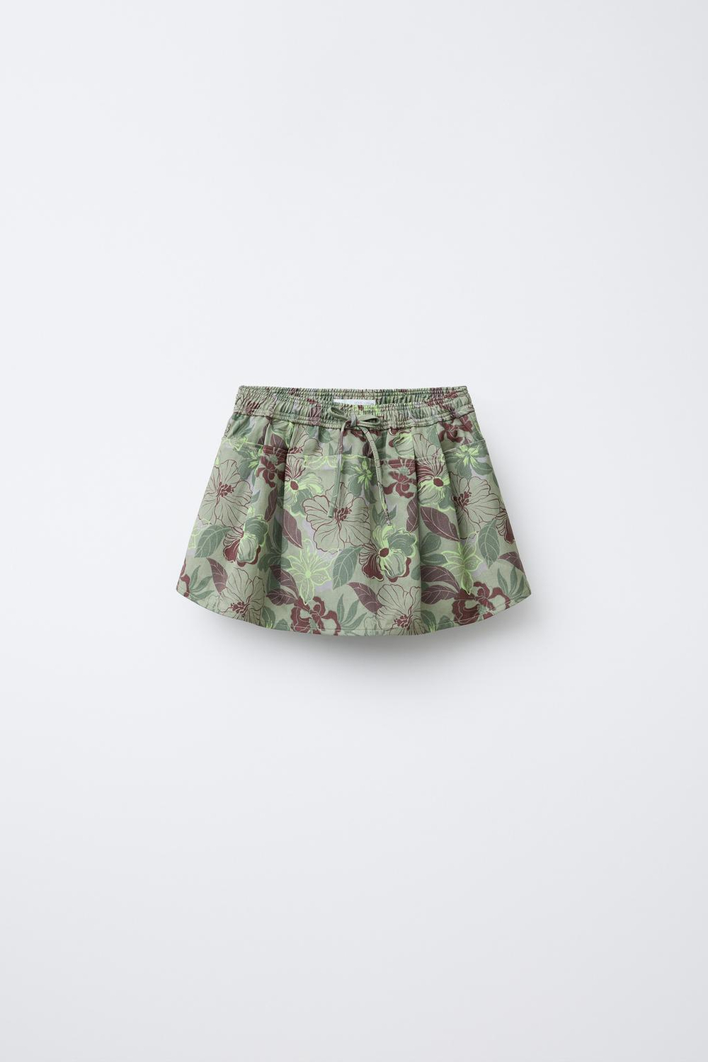 ZARA ЮБКА-ШОРТЫ С ПРИНТОМ «ЛИСТЬЯ», ХАКИ