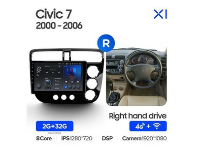 Магнитола Teyes X1 2-32 Wi-Fi + 4G Honda Civic 7 RHD 2000 — 2006 9.0"