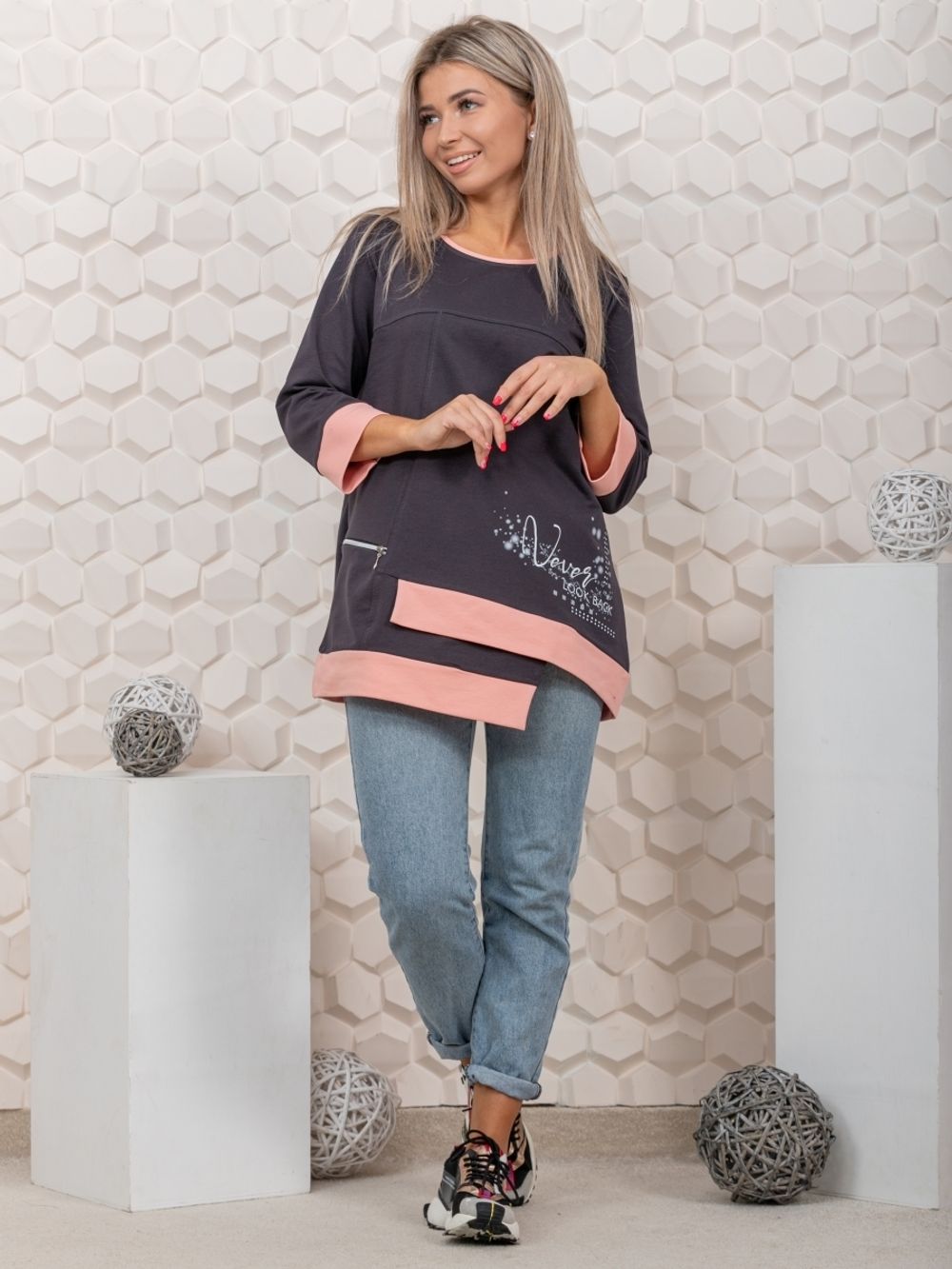 853 Туника "серый/пудра" SveTekst (Акция)