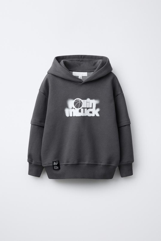 ZARA ХУДИ С ДВОЙНЫМИ РУКАВАМИ, АНТРАЦИТОВО-СЕРЫЙ