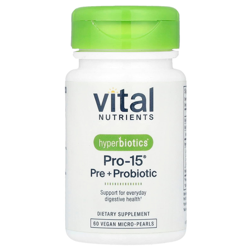 Vital Nutrients, Hyperbiotics®, PRO-15®, пре + пробиотик, 60 веганских микрогранул