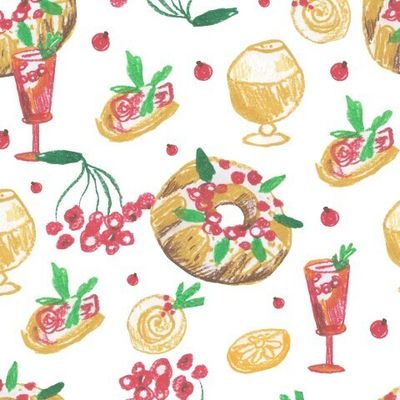 Бесшовный паттерн с рождественской едой восковыми мелками