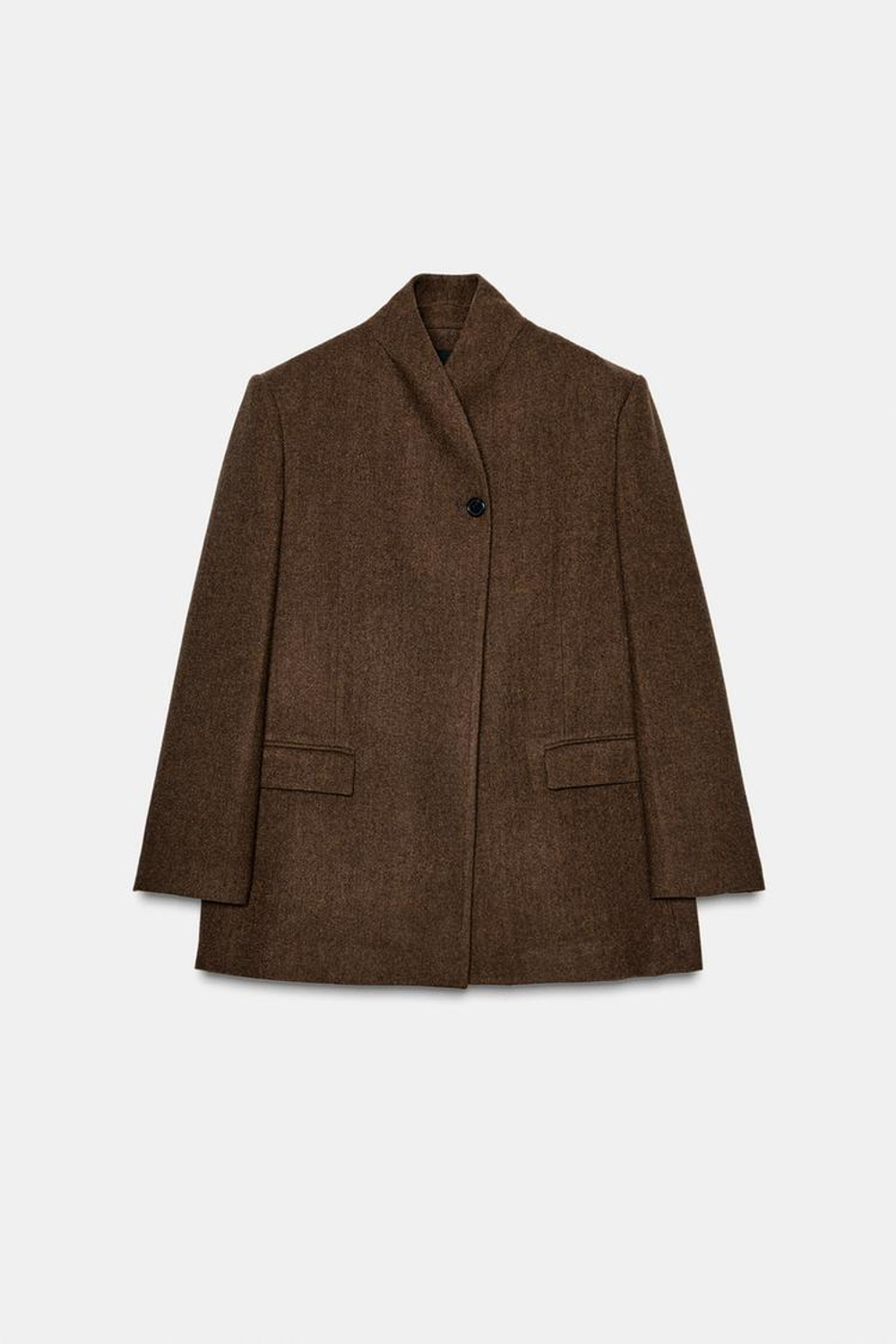 ZARA БЛЕЙЗЕР ИЗ СМЕСОВОЙ ШЕРСТИ С УЗОРОМ В ЕЛОЧКУ — ZW COLLECTION, КОРИЧНЕВЫЙ