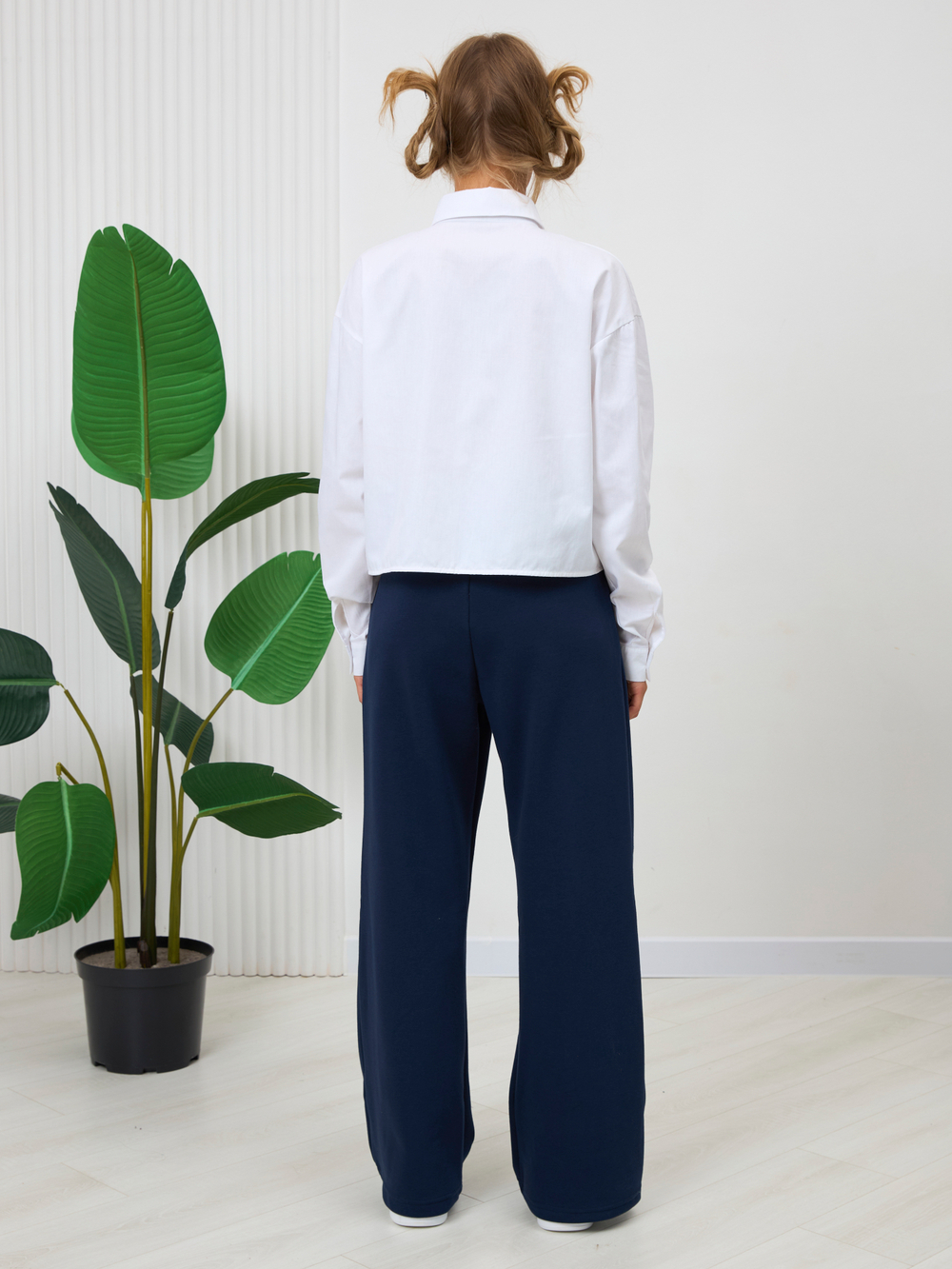 Брюки утепленные для девочки палаццо с ремнем "Fashion" тёмно-синие