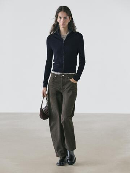 Massimo Dutti Шерстяной кардиган с застежкой-молнией, темно-синий