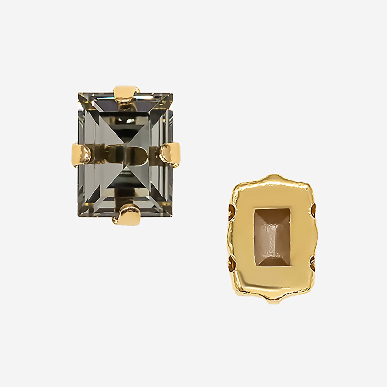 Кристалл Прямоугольник (Step Cut Fancy Stone) в цапах, оттенок "Черный Бриллиант"/"Black Diamond", 9*7мм, позолота