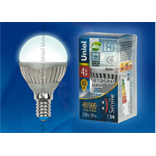 LED-G45-4W/NW/E14/FR ALS01SL Лампа светодиодная. Форма шар, матовая колба. Материал корпуса алюминий. Цвет свечения белый. Серия Aluminium Smile. Уп