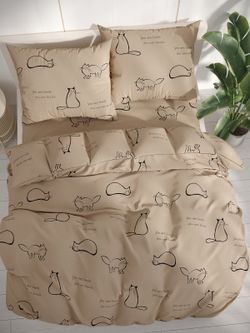 Простынь на резинке перкаль Сказка "Котики (беж)" 90x200 см